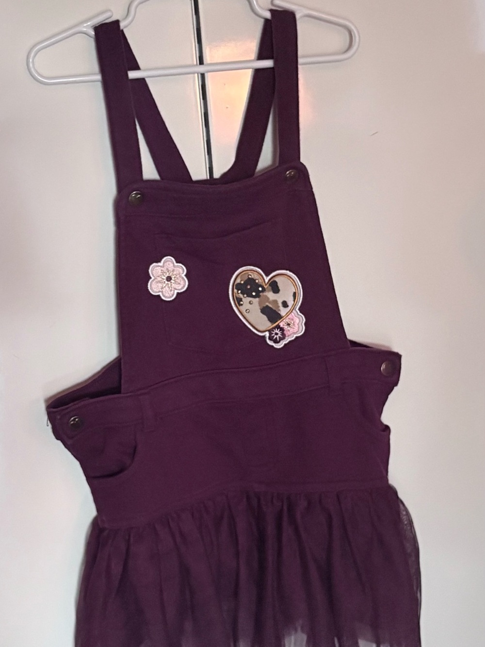Girls' Purple Tulle Overall Dress with Heart Patch